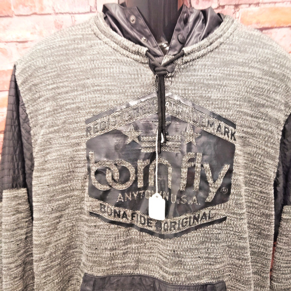 Born Fly Hoodie Men Size 2X Gray Textured Long Sleeve Kangaroo Pocket Drawstring - Picture 4 of 7